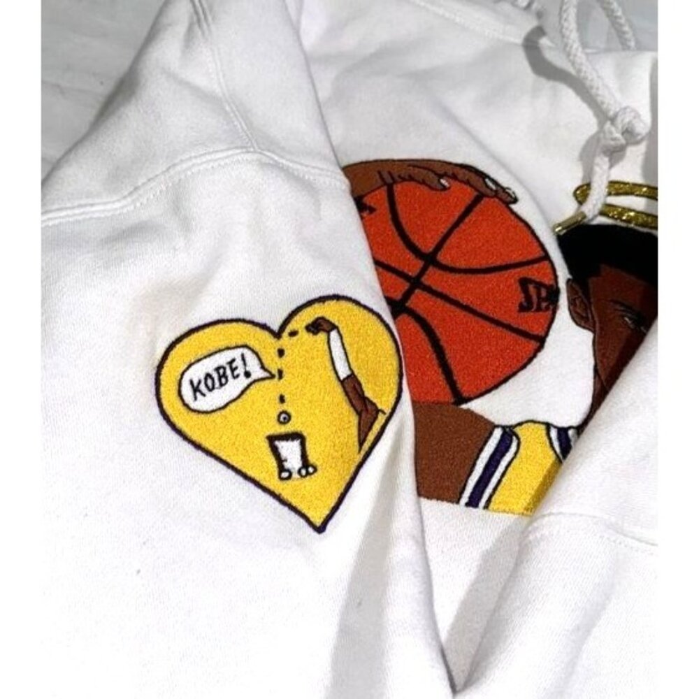 Kobe Bryant Tribute Hoodie 2XL White With Basketball & Halo Embroidery By Indepe - Picture 6 of 10